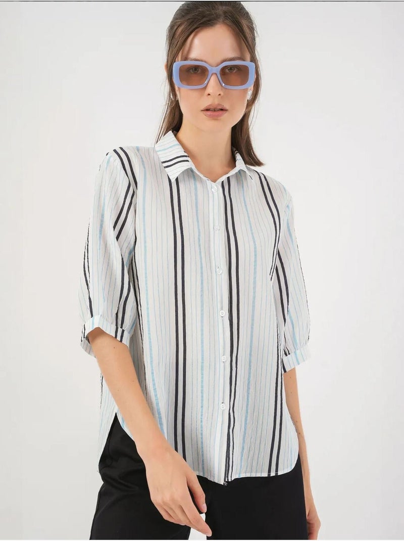 Camicia in popeline a righe bdart Blu pastello - Kiabi