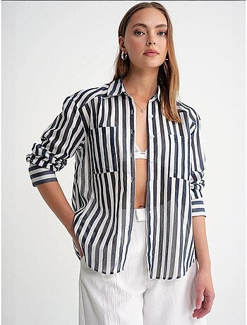 Camicia in popeline a righe con tasca mixray