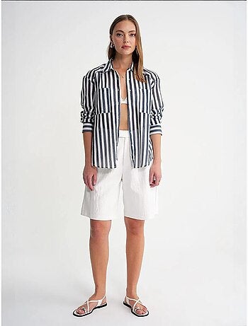 Camicia in popeline a righe con tasca mixray