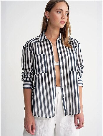 Camicia in popeline a righe con tasca mixray
