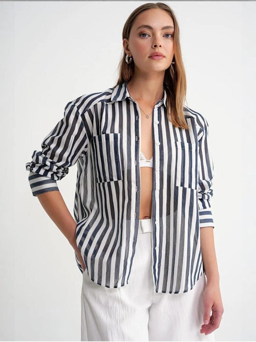 Camicia in popeline a righe con tasca mixray - Kiabi Camicia in popeline a righe con tasca mixray - Kiabi