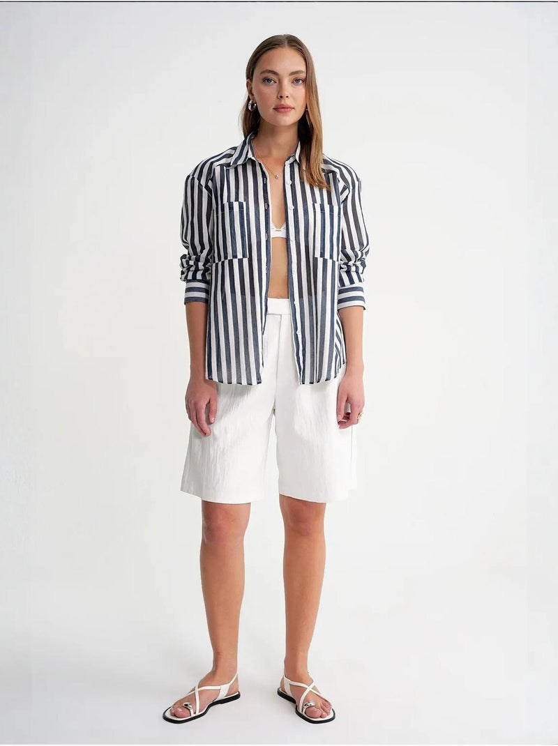 Camicia in popeline a righe con tasca mixray Blu marino - Kiabi
