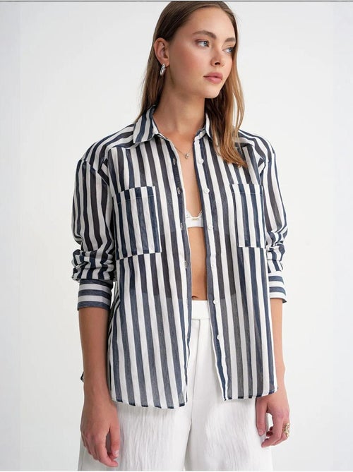 Camicia in popeline a righe con tasca mixray - Kiabi Camicia in popeline a righe con tasca mixray - Kiabi