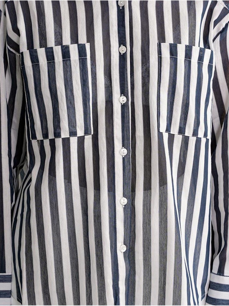 Camicia in popeline a righe con tasca mixray Blu marino - Kiabi