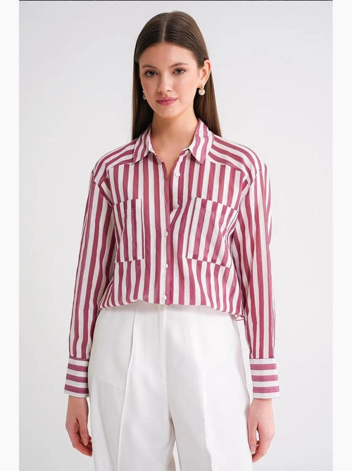 Camicia in popeline a righe con tasca mixray - Kiabi Camicia in popeline a righe con tasca mixray - Kiabi