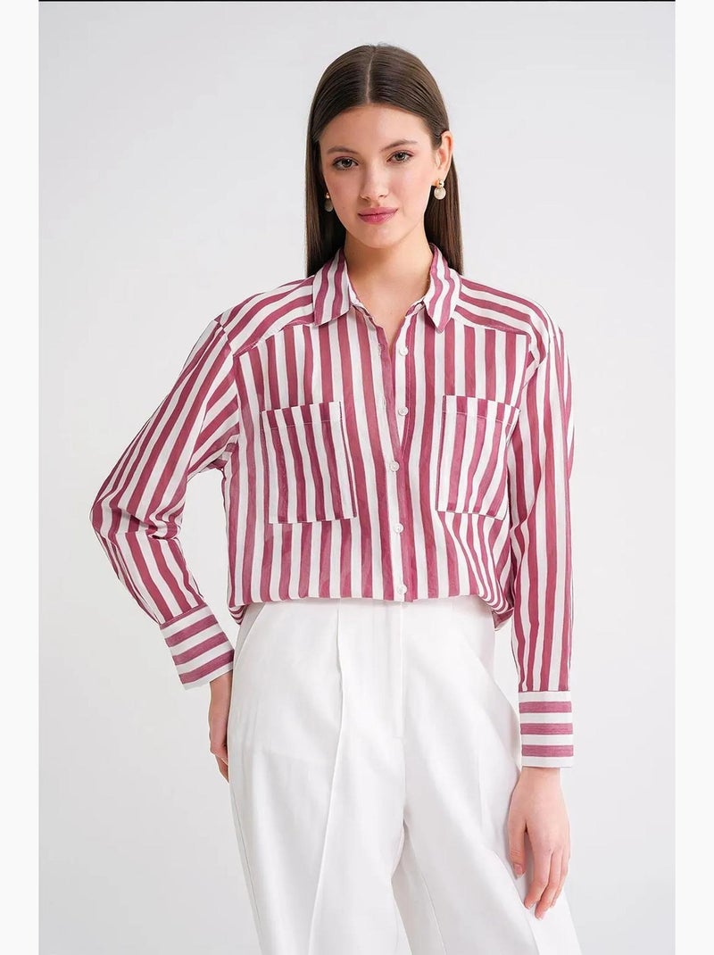 Camicia in popeline a righe con tasca mixray Rosso bordeaux - Kiabi