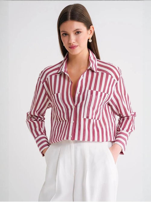 Camicia in popeline a righe con tasca mixray - Kiabi Camicia in popeline a righe con tasca mixray - Kiabi