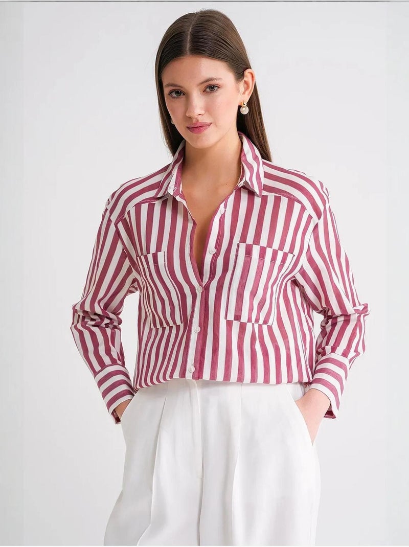 Camicia in popeline a righe con tasca mixray Rosso bordeaux - Kiabi