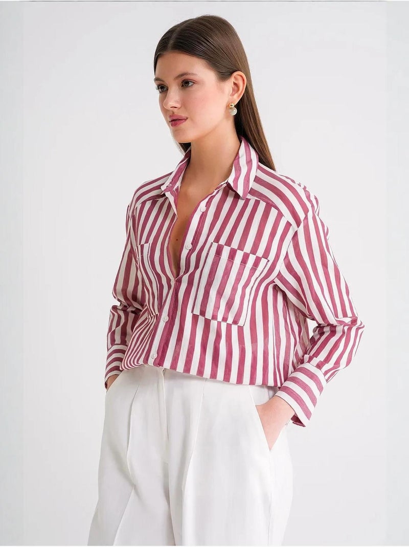 Camicia in popeline a righe con tasca mixray Rosso bordeaux - Kiabi