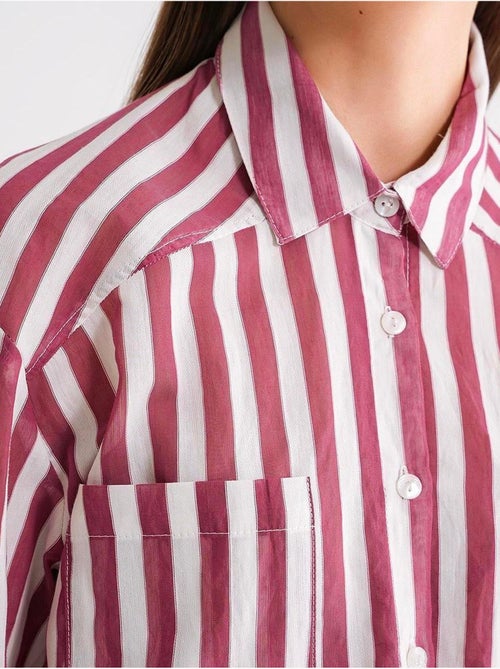 Camicia in popeline a righe con tasca mixray - Kiabi Camicia in popeline a righe con tasca mixray - Kiabi