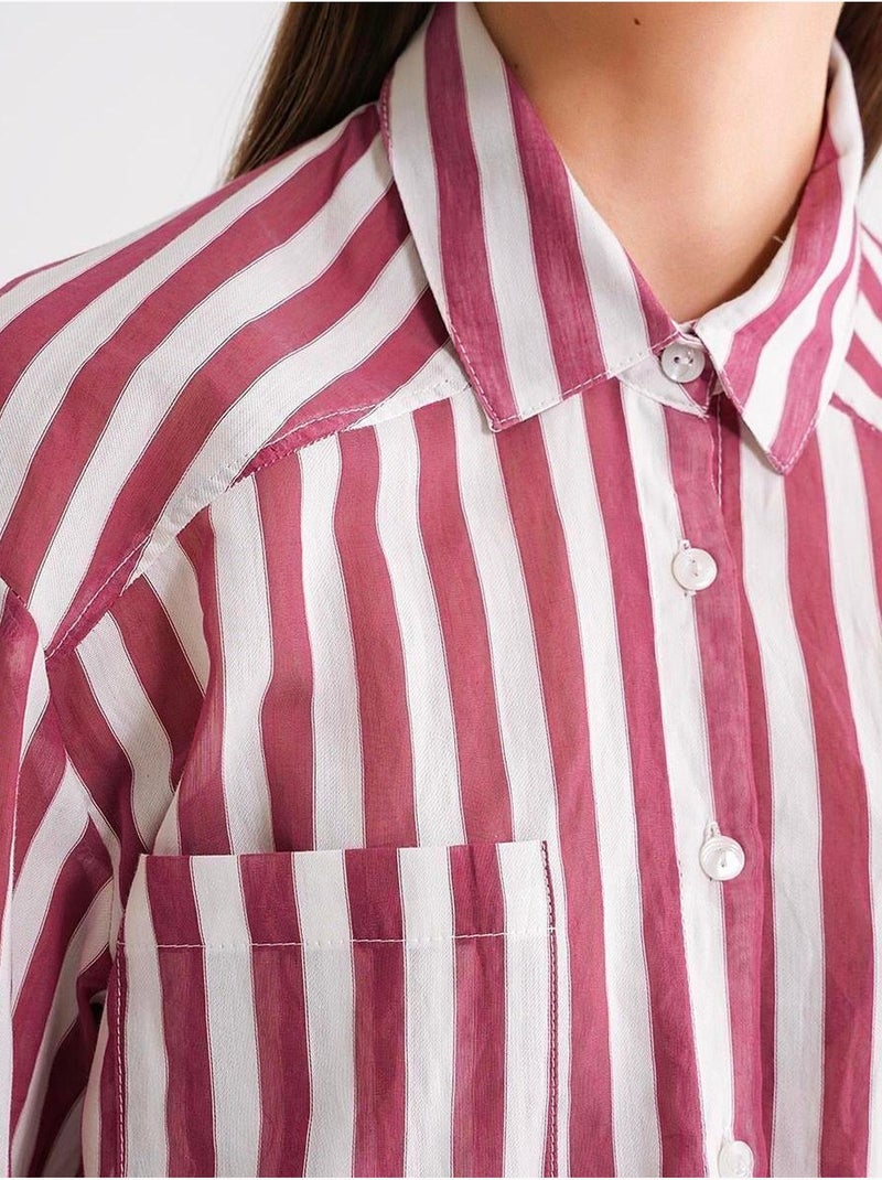 Camicia in popeline a righe con tasca mixray Rosso bordeaux - Kiabi