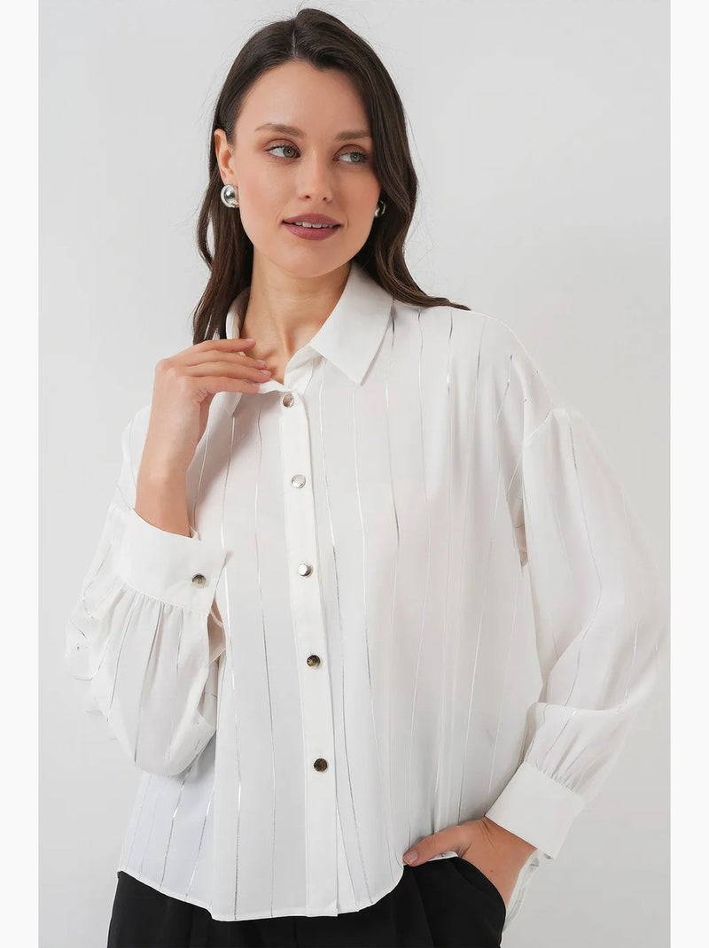 Camicia in popeline a righe dalla vestibilità morbida con chiusura a bottoni bdart Crema - Kiabi