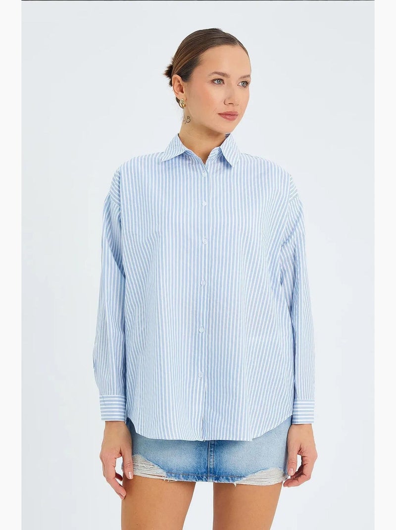 Camicia in popeline a righe mixray Blu chiaro - Kiabi