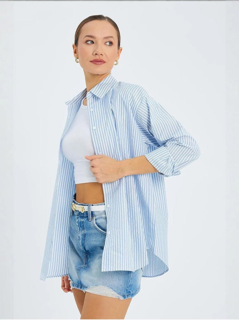 Camicia in popeline a righe mixray Blu chiaro - Kiabi