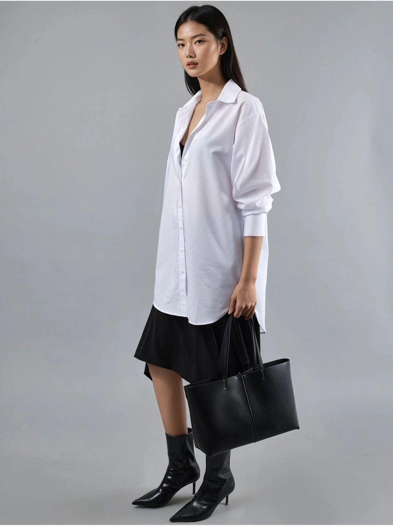 Camicia in popeline abbottonata con maniche lunghe busem Bianco - Kiabi