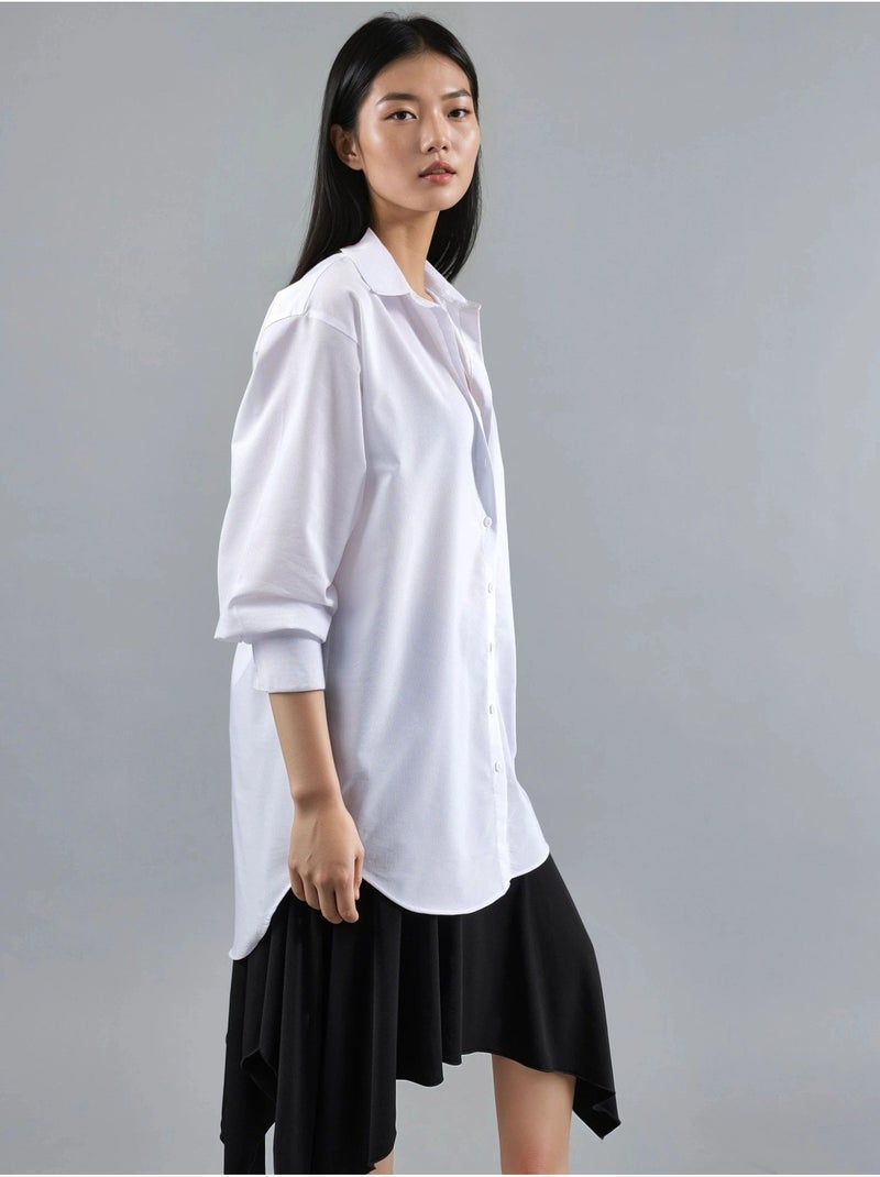 Camicia in popeline abbottonata con maniche lunghe busem Bianco - Kiabi