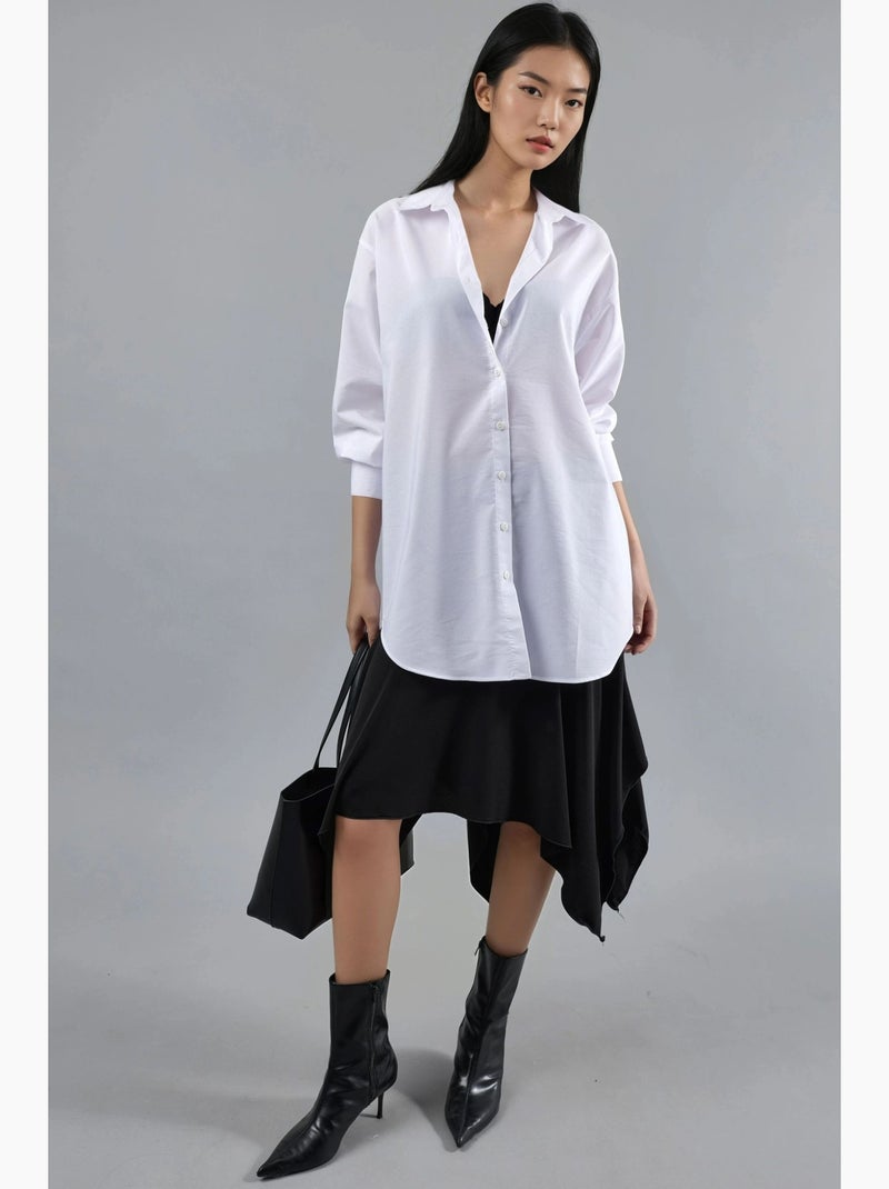 Camicia in popeline abbottonata con maniche lunghe busem Bianco - Kiabi