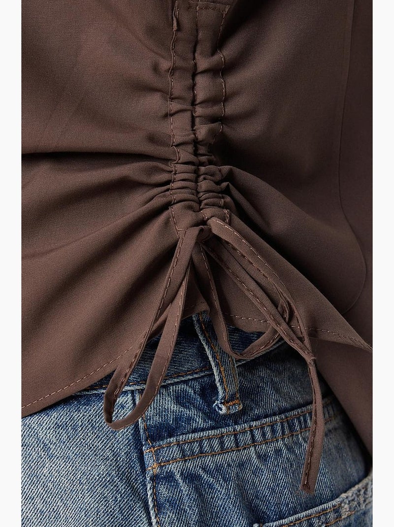 Camicia in popeline aderente con dettaglio arricciato istanbul Marrone cioccolato - Kiabi