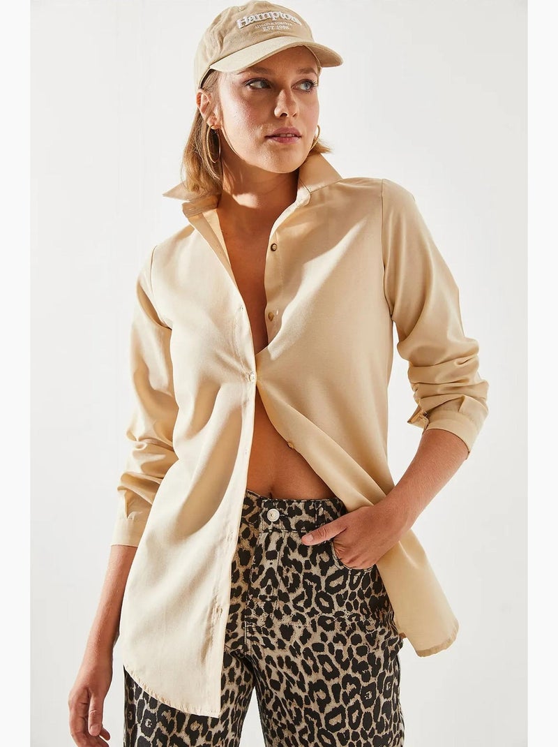 Camicia in popeline con abbottonatura lucci Sabbia - Kiabi