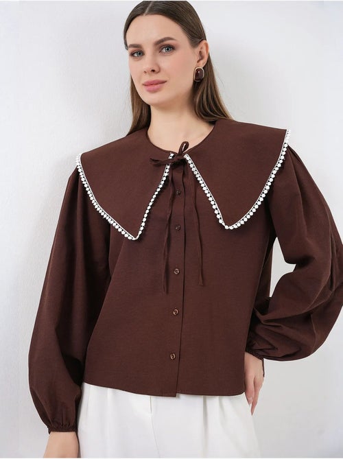 Camicia in popeline con colletto baby e fiocco bdart - Kiabi Camicia in popeline con colletto baby e fiocco bdart - Kiabi