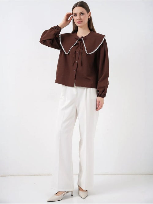 Camicia in popeline con colletto baby e fiocco bdart - Kiabi Camicia in popeline con colletto baby e fiocco bdart - Kiabi