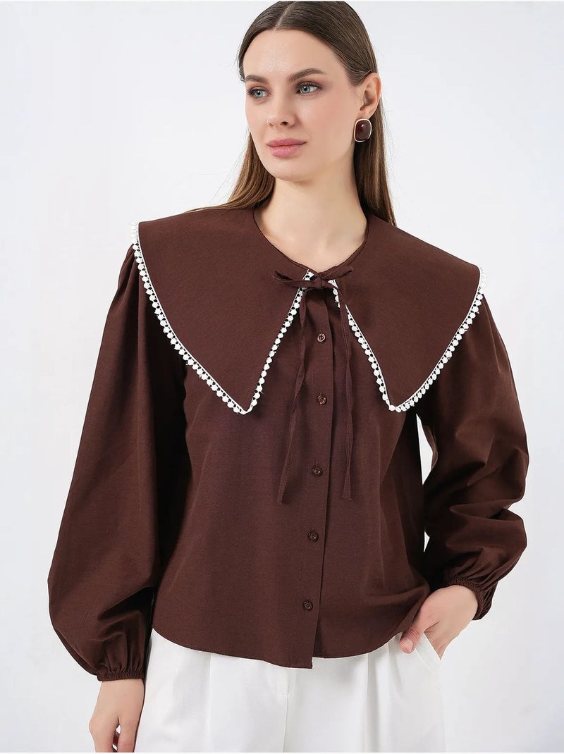 Camicia in popeline con colletto baby e fiocco bdart Marrone cioccolato - Kiabi