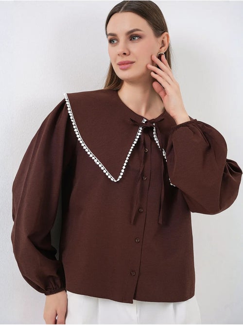 Camicia in popeline con colletto baby e fiocco bdart - Kiabi Camicia in popeline con colletto baby e fiocco bdart - Kiabi