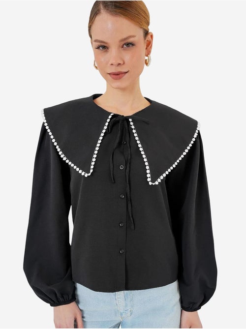 Camicia in popeline con colletto baby e fiocco bdart - Kiabi Camicia in popeline con colletto baby e fiocco bdart - Kiabi