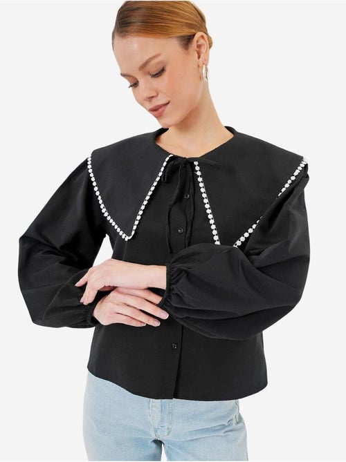 Camicia in popeline con colletto baby e fiocco bdart - Kiabi Camicia in popeline con colletto baby e fiocco bdart - Kiabi