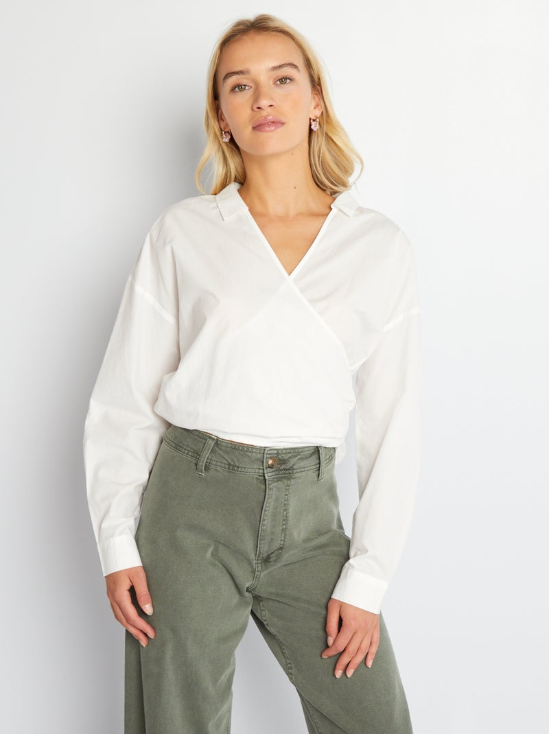 Camicia in popeline con fiocco annodato sul davanti Bianco - Kiabi