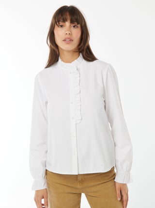 Camicia in popeline con patta con volant
