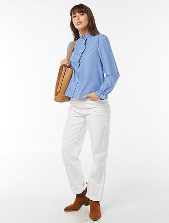 Camicia in popeline con patta con volant