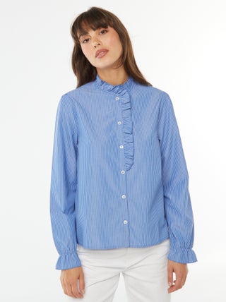 Camicia in popeline con patta con volant