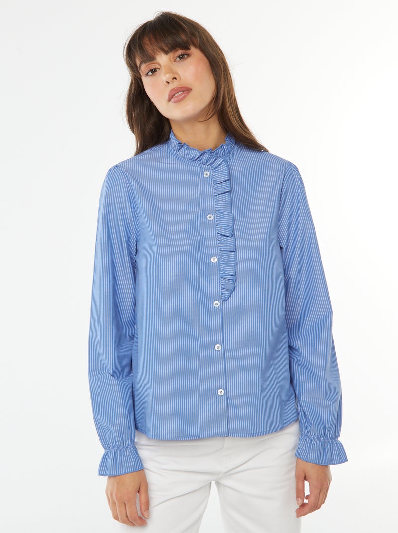 Camicia in popeline con patta con volant Blu - Kiabi