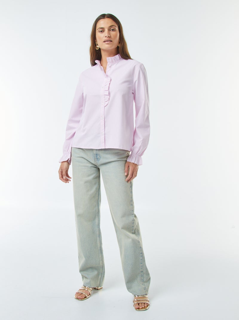 Camicia in popeline con patta con volant Rosa - Kiabi