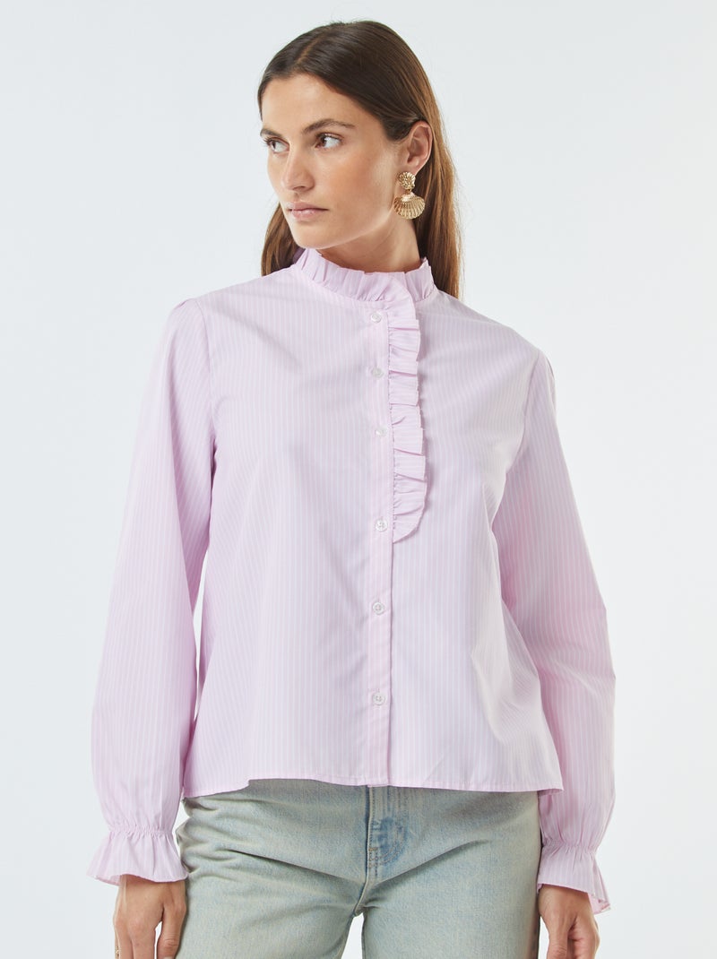 Camicia in popeline con patta con volant Rosa - Kiabi
