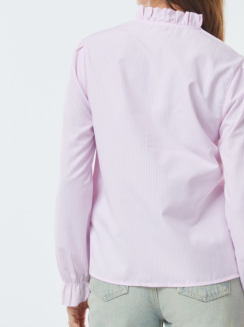 Camicia in popeline con patta con volant Rosa - Kiabi