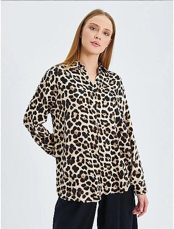 Camicia in popeline con stampa leopardata mixray