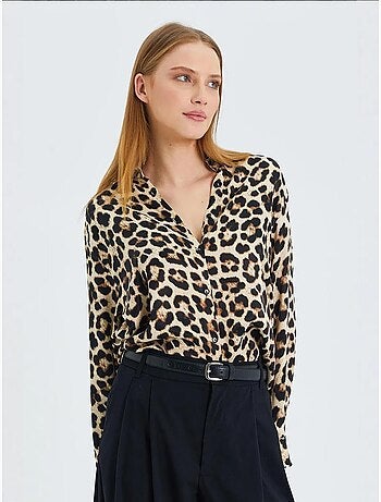 Camicia in popeline con stampa leopardata mixray