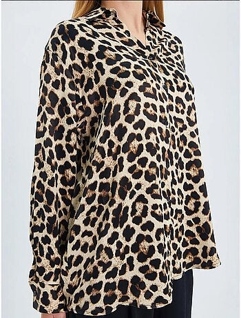 Camicia in popeline con stampa leopardata mixray