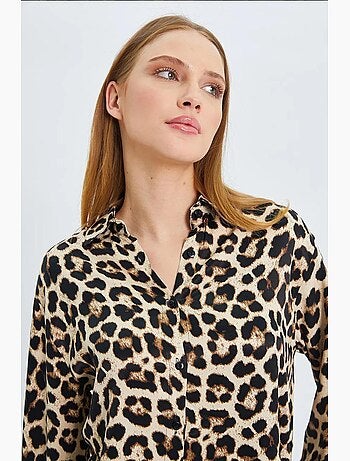 Camicia in popeline con stampa leopardata mixray