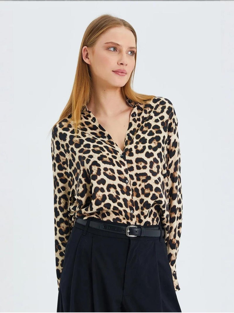 Camicia in popeline con stampa leopardata mixray Beige argilla - Kiabi