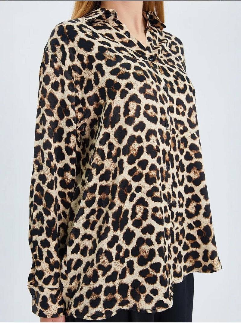 Camicia in popeline con stampa leopardata mixray Beige argilla - Kiabi