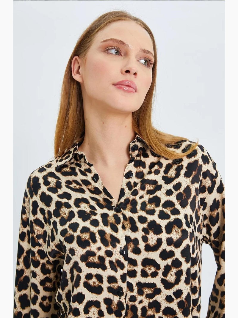 Camicia in popeline con stampa leopardata mixray Beige argilla - Kiabi