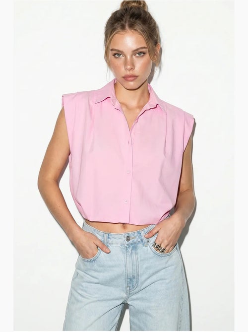Camicia in popeline cropped da donna senza maniche lucci - Kiabi Camicia in popeline cropped da donna senza maniche lucci - Kiabi