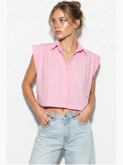 Camicia in popeline cropped da donna senza maniche lucci - Kiabi Camicia in popeline cropped da donna senza maniche lucci - Kiabi
