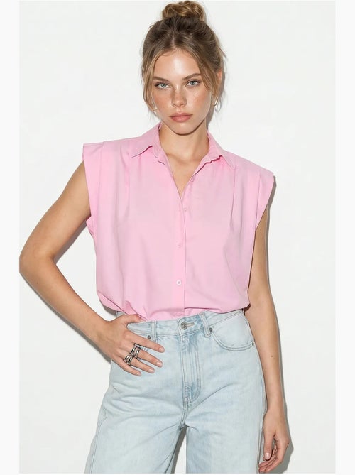 Camicia in popeline cropped da donna senza maniche lucci - Kiabi Camicia in popeline cropped da donna senza maniche lucci - Kiabi