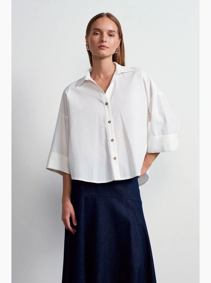 Camicia in popeline di cotone a vestibilità ampia dilvin Bianco - Kiabi