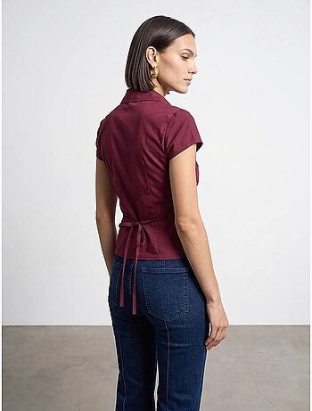 Camicia in popeline di cotone aderente con dettaglio a laccio dilvin