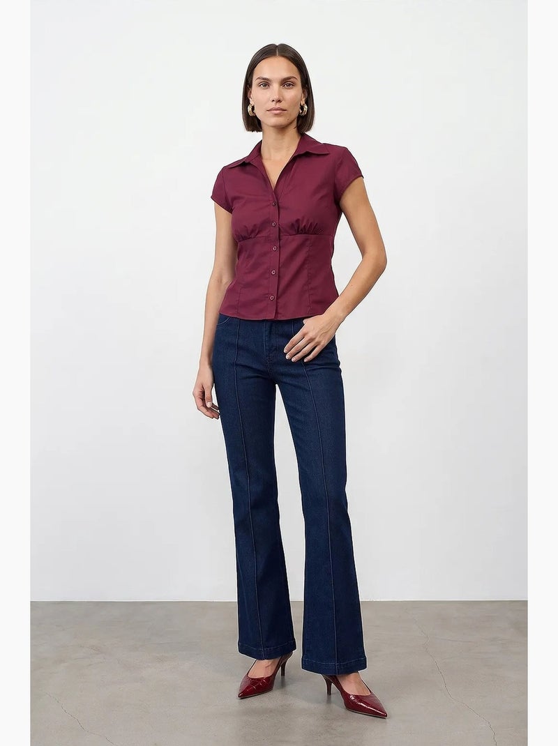 Camicia in popeline di cotone aderente con dettaglio a laccio dilvin Rosso bordeaux - Kiabi